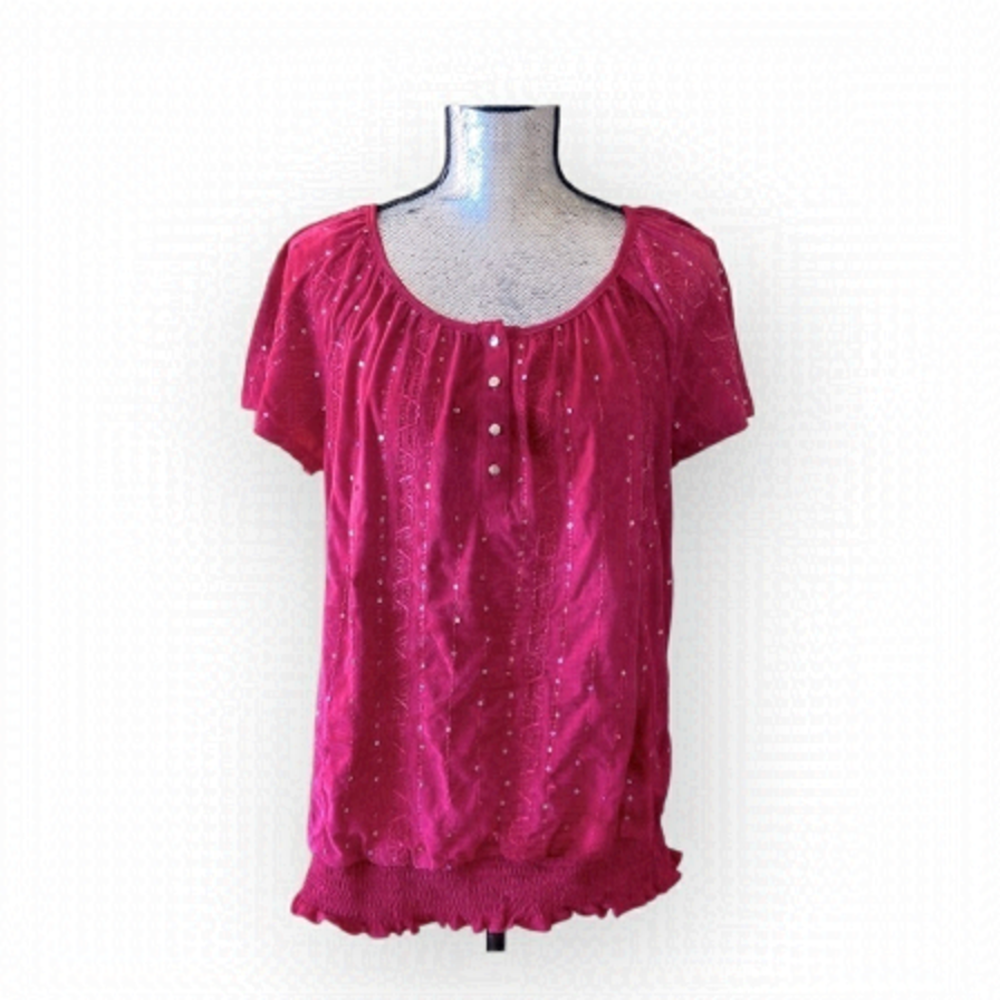 𝅺⭐️2 FOR $20⭐️ Sami & JO Sparkly pink short sleeve blouse womens XL
